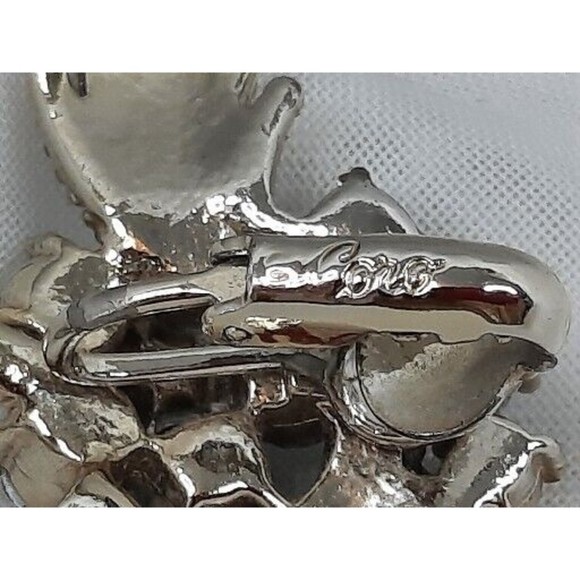 Coro Pegasus Vintage 1950s Diamante Clip Earrings Iridescent Blue Faux Pearls - Picture 6 of 8